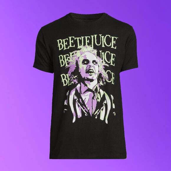 Mens BEETLEJUICE Graphic Crewneck T-shirt Black Size Medium - Picture 2 of 5